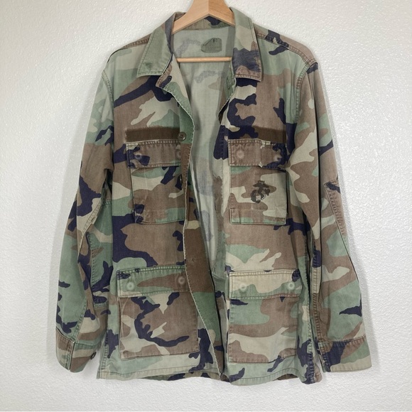 U.S. Army Woodland Camo Combat Field Jacket M Vintage Button Up - Picture 2 of 15